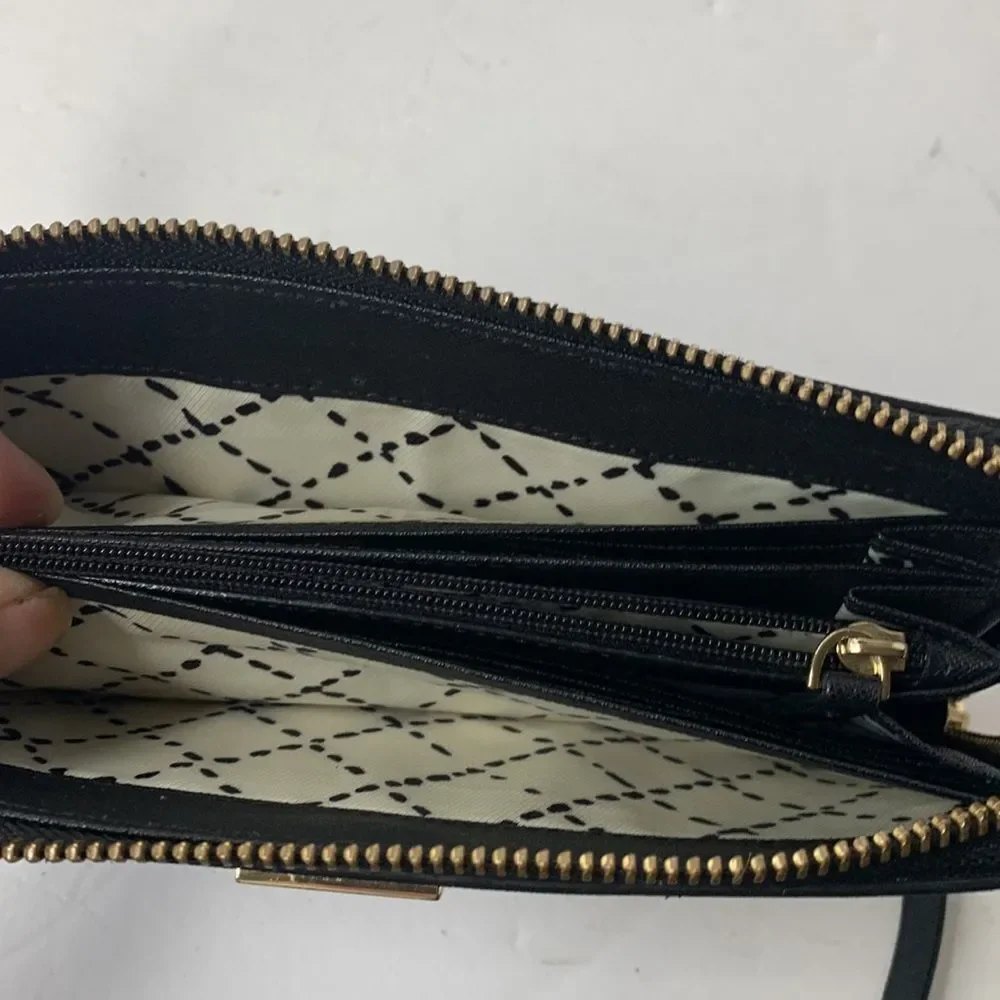 Kate Spade Newberry Lane black crossgrain leather continental zip-around wallet